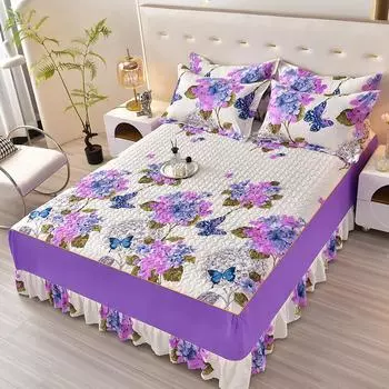 Утепленная хлопковая юбка-кровать, три предмета, кружевная простыня, покрывало на четыре сезона, универсальная простыня королевского размера 3 Pcs 150x200cm