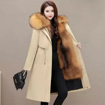 Утепленная и экологичная зимняя парка для женщин, съемная внутренняя подкладка с интегрированным мехом и искусственной кожей L