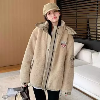 Утепленная и свободная куртка с капюшоном для осени и зимы с уникальным характером M хаки