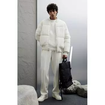 Утепленная куртка-бомбер HM свободного кроя светло-бежевого цвета L