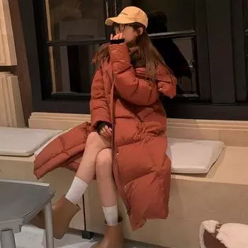 Утепленная куртка-пуховик для экстремальных холодов, женская, длинная, зимняя, 2024, с капюшоном, выше колена, свободная, теплая, большая, стеганая куртка, прилив S кирпич красный