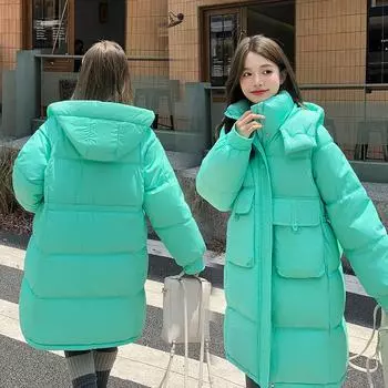 Утепленная куртка, пуховик, женская, Dongdaemun, свободная, длинная, до колена, куртка, утепленная куртка M чёрный