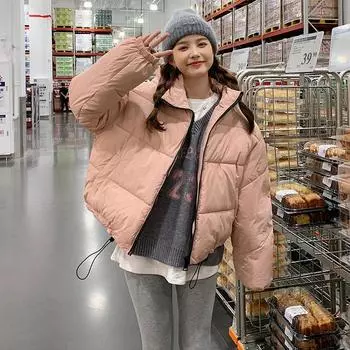 Утепленная куртка с капюшоном, женское зимнее пальто 2023, свободная хлебная куртка M чёрный