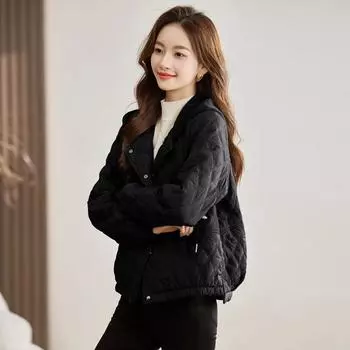 Утепленная куртка женская 2024 зимняя новая куртка с капюшоном и ромбом короткая легкая куртка-пуховик L 80-52.5 kg хаки