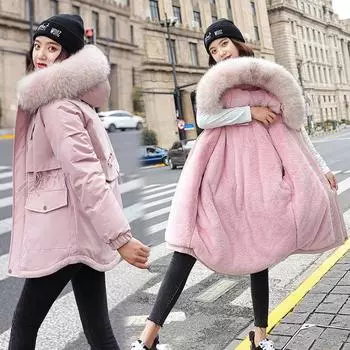 Утепленная куртка женская зимняя 2024 новая корейская версия средняя и длинная утепленная куртка-пуховик утолщенная куртка-пуховик M хаки