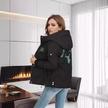 Утепленная куртка женская зимняя взрывная пуховая утепленная куртка свободная куртка короткая утолщенная новая утепленная куртка M чёрный