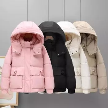 Утепленная куртка зимняя новая модная утепленная куртка свободная корейская версия короткая утолщенная модная куртка с капюшоном M покинуть белый