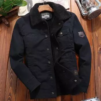 Утепленная мужская бархатная зимняя теплая хлопковая одежда с утолщенными лацканами для людей среднего и пожилого возраста, повседневная куртка большого размера M хаки