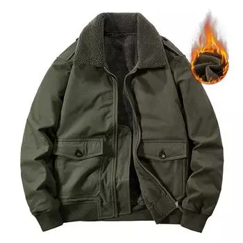 Утепленная мужская флисовая утолщенная куртка для активного отдыха на хлопковой подкладке куртка повседневная свободная термокуртка с лацканами M хаки
