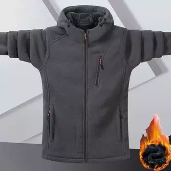 Утепленная мужская куртка Polar Fleece Plus Velvet с капюшоном для осени и зимы, модная теплая трендовая модная куртка для папы 5XL чёрный