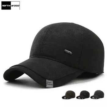 Утепленная мужская зимняя кепка NORTHWOOD с ушками, уличная хлопковая кепка Snapback, женская шапка для папы, кепки-дальнобойщики 56-60 cm чёрный