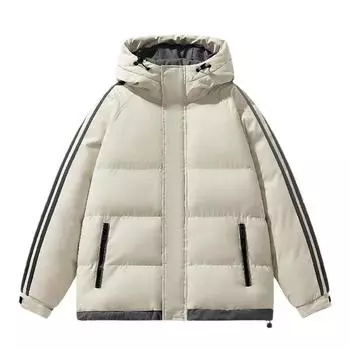 Утепленная мужская зимняя модная куртка с двумя полосами, утолщенная, теплая, с капюшоном, модная, универсальная, для пар M чёрный