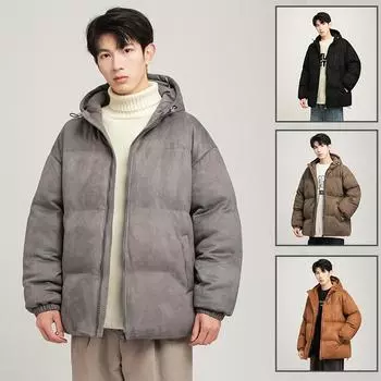 Утепленная одежда для мальчиков, новые свободные утепленные куртки на зиму, водонепроницаемые зимние куртки, теплая и бархатная утепленная одежда для мужчин. M чёрный