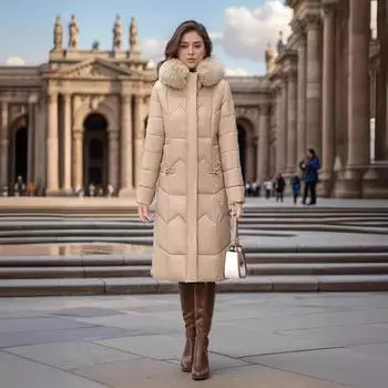 - утепленная одежда для женщин, новые зимние длинные выше колена утолщенные хлопчатобумажные куртки, тонкие и облегающие хлопчатобумажные куртки M чёрный