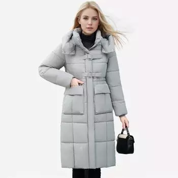- утепленная одежда для женщин, средние и длинные модели, новые утепленные выше колена с капюшоном, модные в зарубежном стиле, теплые M