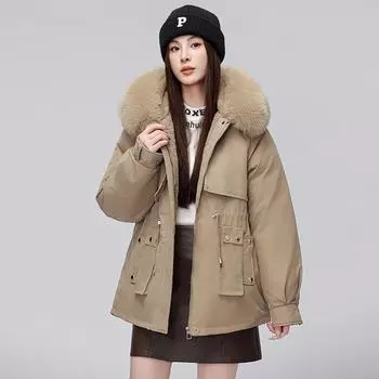 Утепленная одежда для женщин, зимняя новая корейская версия, свободная одежда с хлопковой подкладкой, короткие утепленные куртки, чтобы заменить куртки с хлопковой подкладкой M бежевый
