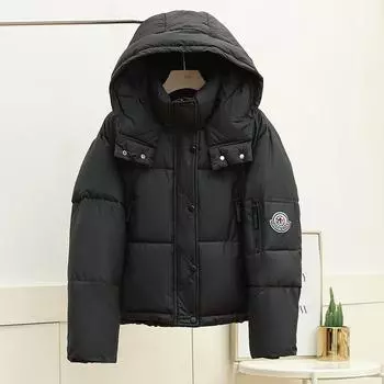 Утепленная одежда с капюшоном, не требующая смывания, однотонная, новая, маленькая, утолщенная, теплая зимняя куртка, утепленная куртка M чёрный