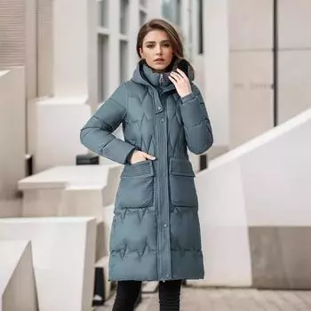 Утепленная одежда средней и длинной длины, женская зимняя одежда для мам выше колена, новая хлопковая утепленная одежда с капюшоном L зелёный