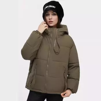 Утепленная одежда женская новая зимняя пуховая утепленная одежда корейской версии короткая свободная утепленная куртка с капюшоном M зелёный