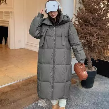 Утепленная одежда женская средняя и длинная корейская версия большого размера свободная и утолщенная модная интернет-знаменитость стеганая одежда длинная стеганая куртка M чёрный