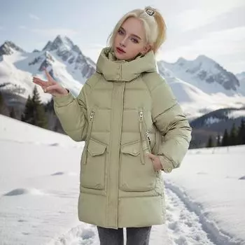 Утепленная одежда женская зимняя свободная утепленная куртка с капюшоном утолщенная утепленная куртка M [Recommended below 55kg] белый