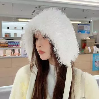 Утепленная плюшевая шапка Lei Feng, женская 2024, утолщенные наушники, осенне-зимний шопинг, теплая длинношерстная шапка с двойной косой, зимняя One size (head circumference 54-58cm) серый