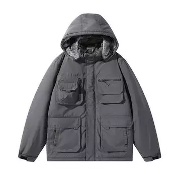 Утепленная повседневная одежда с хлопковой подкладкой, средней и длинной длины, с хлопковой подкладкой, теплая куртка большого размера с несколькими карманами для активного отдыха M серый