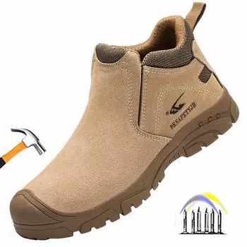 Утепленная рабочая обувь электрика, замшевые защитные ботинки с защитой от ожогов, защитные ботинки со стальным носком для мужчин, нескользящие рабочие ботинки с защитой от порезов 36