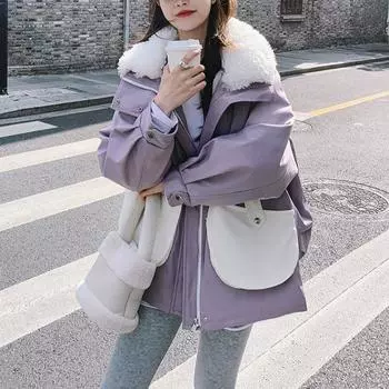 Утепленная рабочая парка для женщин с модным дизайном и теплым шерстяным воротником S белый