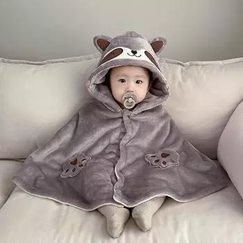 Утепленная шаль с капюшоном для мальчиков и девочек, ветрозащитный плащ из 100% полиэстера для новорожденных, осень-зима S