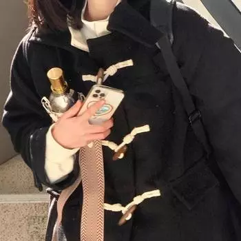 Утепленная шерстяная куртка с роговыми пуговицами и капюшоном, средняя и длинная, свободная шерстяная куртка в студенческом стиле S