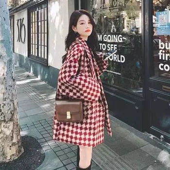 Утепленная шерстяная куртка в британском стиле в стиле ретро с красными вставками, женская осенне-зимняя свободная повседневная шерстяная куртка S