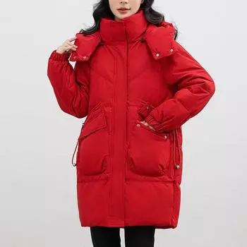 Утепленная свободная модная куртка большого размера с капюшоном и хлопковой подкладкой для девочек средней длины M