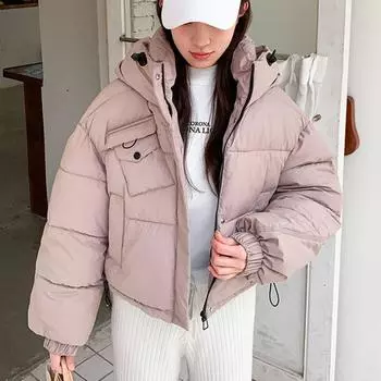 Утепленная верхняя одежда женская парка корейская мода с капюшоном зимнее пальто женская свободная теплая куртка с длинным рукавом из хлопка женская S розовый