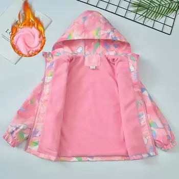 Утепленная ветровка с капюшоном для девочек на осень-зиму, корейская флисовая куртка для отдыха на 4-12 лет, детская модная куртка 170 розовый