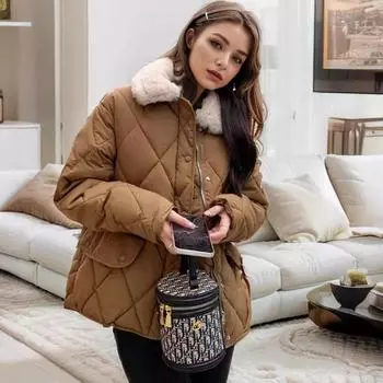 Утепленная женская короткая овечья шерсть контрастного цвета с воротником-лацканами, зимняя повседневная одежда для девушек, куртка M