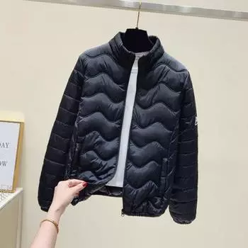 Утепленная женская короткая зимняя одежда на хлопковой подкладке, новые женские куртки на хлопковой подкладке, приталенные куртки, короткие куртки на хлопковой подкладке L size recommends 75-47.5 kg чёрный