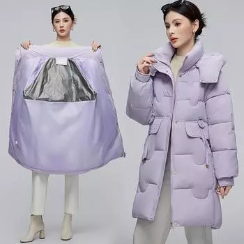 Утепленная женская зимняя женская одежда средней и длинной длины черного золота с подогревом, модная, свободная и тонкая утепленная M100-57.5 kg чёрный