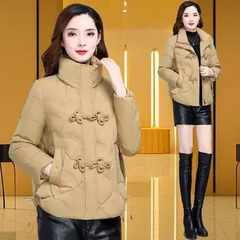 Утепленная зимняя хлопковая куртка, свободного кроя, сохраняет тепло, в стиле ретро для женщин M красный