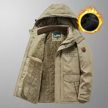 Утепленная зимняя куртка для мужчин. Свободная повседневная утепленная куртка с несколькими карманами для зимнего отдыха на открытом воздухе и ветрозащитная утепленная куртка. M хаки