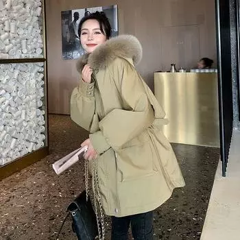 Утепленная зимняя рабочая парка для женщин с флисовой подкладкой S хаки