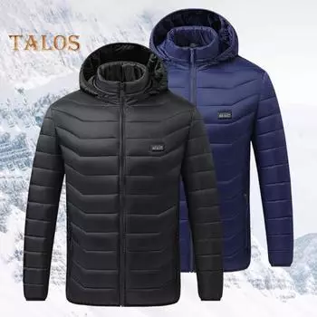 Утепленное хлопковое пальто с капюшоном, длинным рукавом, застежкой-молнией, куртка с 19 зонами защиты от горячих точек, ручная стирка, питание от USB, верхняя одежда S чёрный