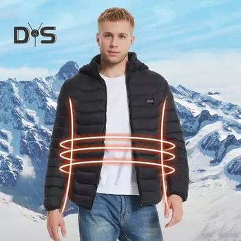 Утепленное хлопковое пальто с капюшоном, длинным рукавом, застежкой-молнией, куртка с 19 зонами защиты от горячих точек, ручная стирка, питание от USB, верхняя одежда L синий