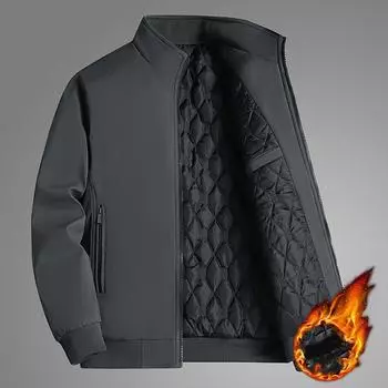 Утепленное пальто больших размеров для людей среднего и пожилого возраста, мужское зимнее пальто с воротником-стойкой, куртка, повседневная свободная куртка в деловом стиле XL чёрный