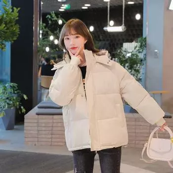 Утепленное женское пальто 2024 года, новая одежда для хлеба, куртка-пуховик, зимняя одежда, корейская версия, свободная, утолщенная, короткая, с капюшоном, утепленная одежда S 90-52.5 kg