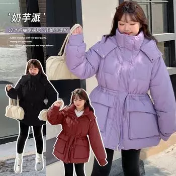 Утепленное зимнее пальто большого размера, однотонная хлопковая куртка XL чёрный