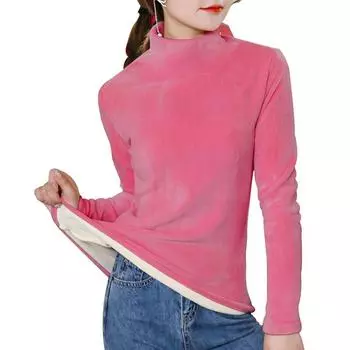 Утепленные базовые мягкие бархатные футболки, женские осенне-зимние полуводолазки, пуловеры, базовые топы, повседневные тонкие велюровые футболки с длинными рукавами M ярко-розовый/розовый