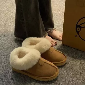 Утепленные ботинки для хлеба, утолщенные зимние ботинки для женщин 2024 года, новая бархатная верхняя одежда, пушистая обувь на одну ногу, хлопковая обувь 35 малиновый