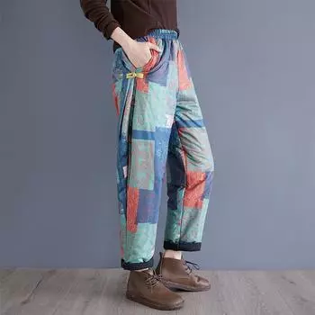 Утепленные брюки из утолщенного хлопка осенне-зимние широкие брюки свободные повседневные женские брюки большого размера M