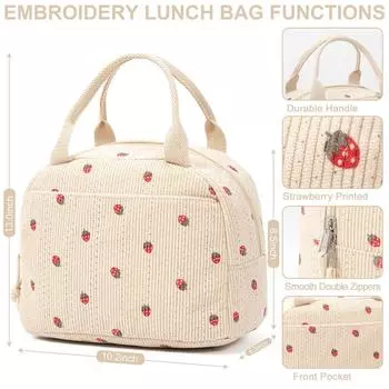 Утепленные детские сумки для ланча с вышивкой клубники, детские сумки для ланча, сумка-холодильник для женщин, женская сумка для ланча для работы, пикника, кемпинга розовый